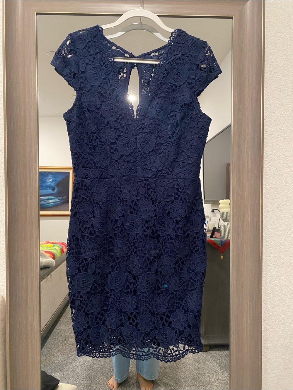 Soieblu Navy Floral Lace Cap-Sleeve Midi Dress
